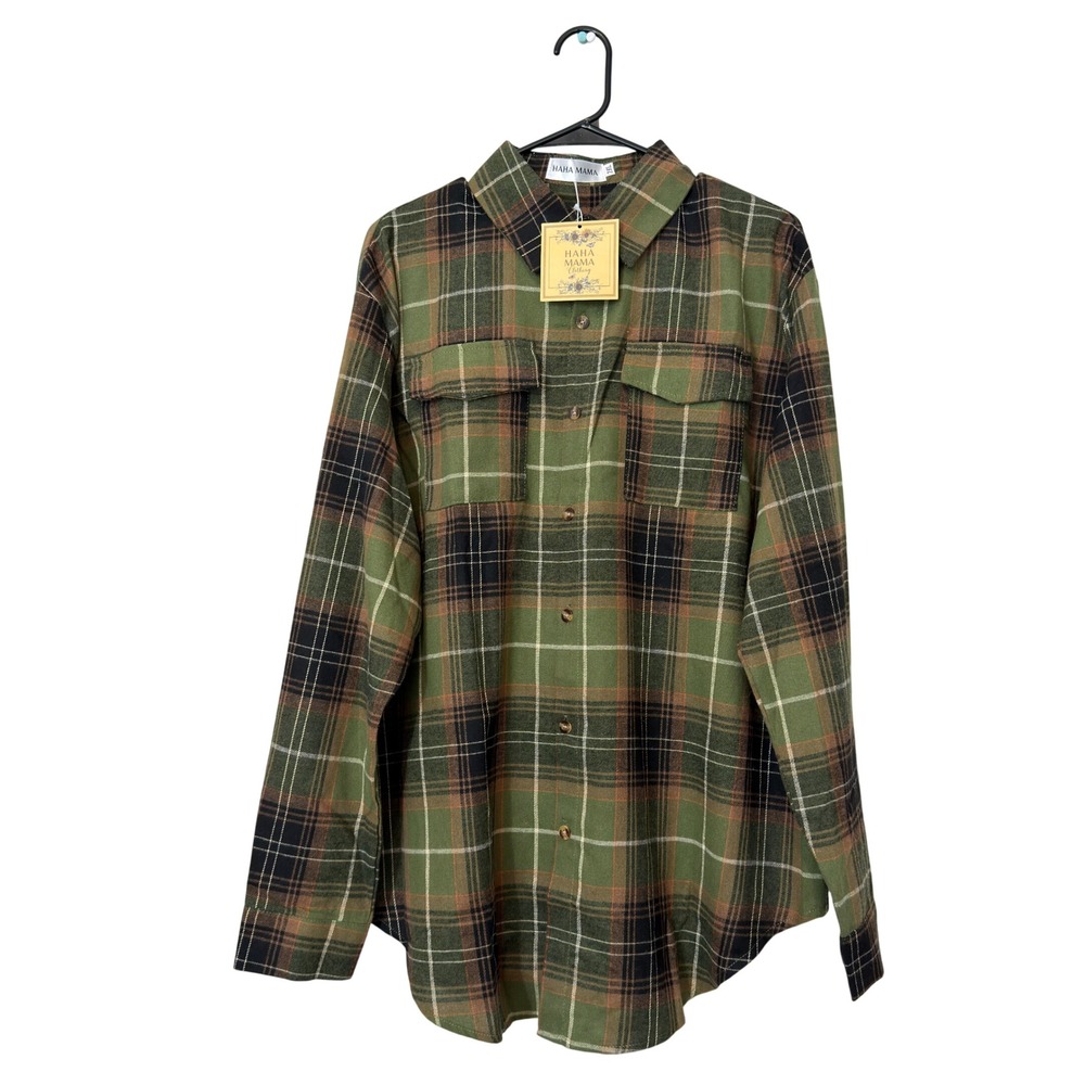Haha‎ Mama Plaid Button Down Shirt Mens 2XL Green NWT Long Sleeve Flannel Style